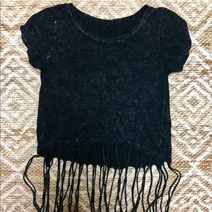 Marbled fringe T-shirt